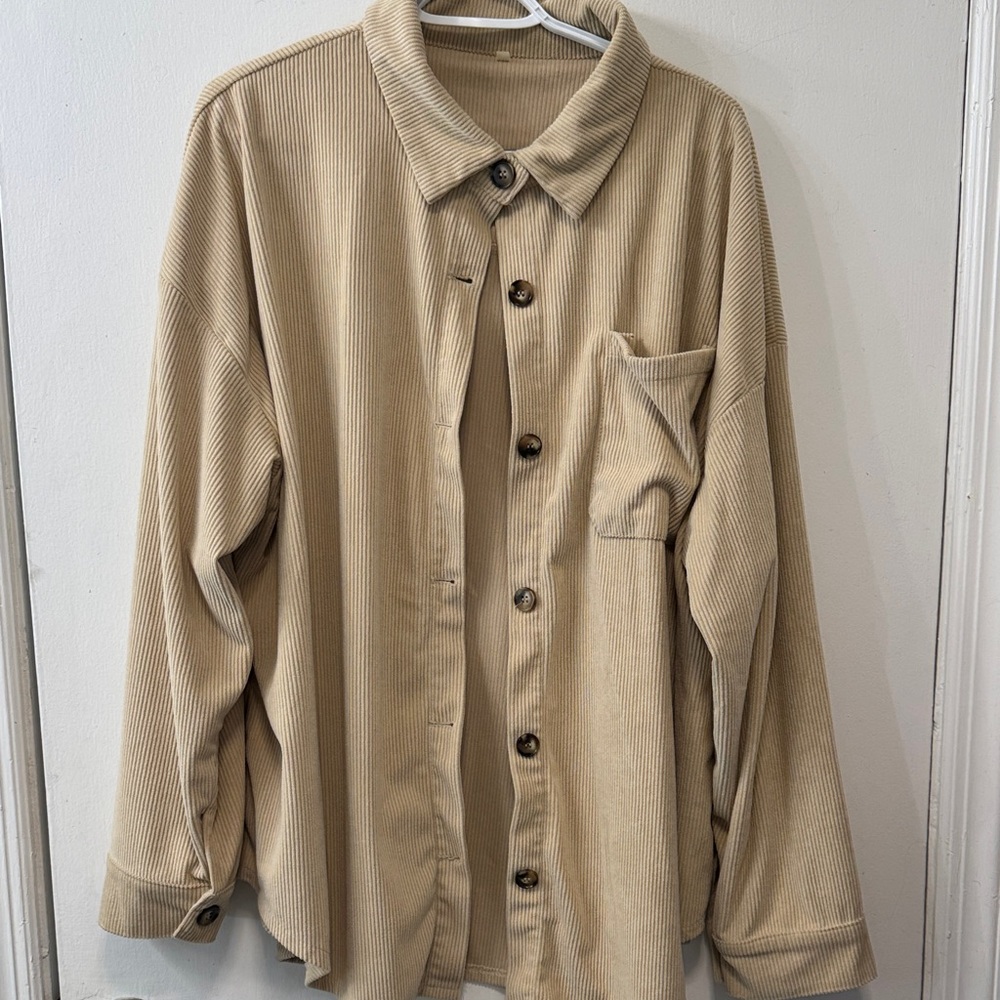 Amazon Essentials Women's Tan Corduroy Button Down Shirt